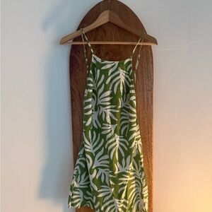 Green and White Leaf Print Sun Dress